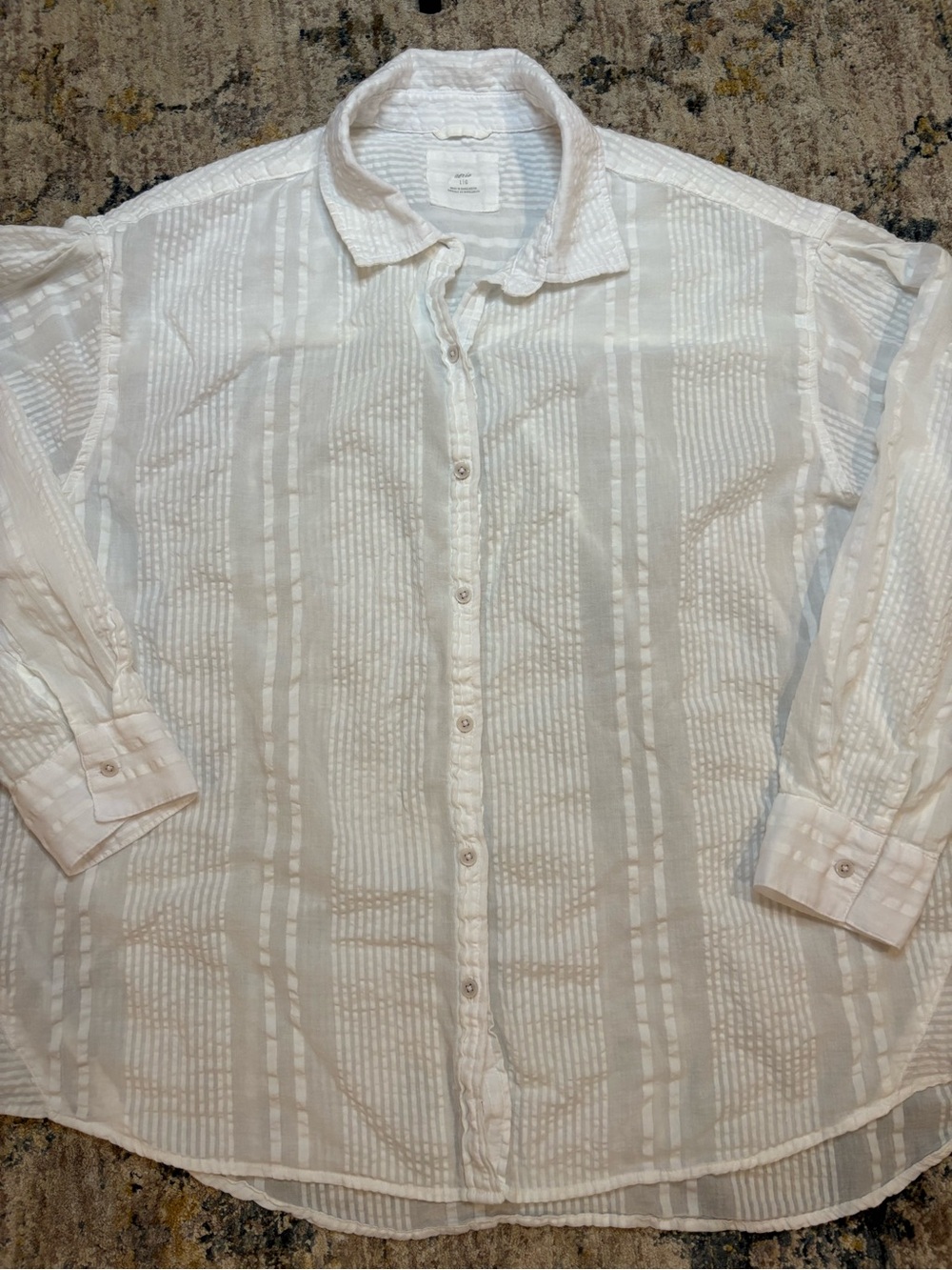 Aerie Seersucker Coverup Shirt Size large 100% cotton white